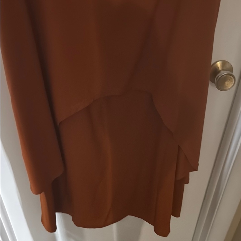 Brown Casual High Low Dress with V-Neck - Picture 3 of 4